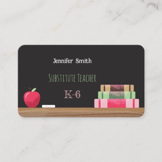 Chalkboard Substitutionstrainer Lehrer Rounded Con Visitenkarte (Vorderseite)