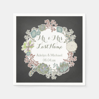 Chalkboard Succulent Wreath Wedding Paper Napkins Serviette