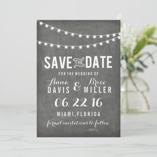 Chalkboard Summer String Light Save the Date (Stehend Vorderseite)