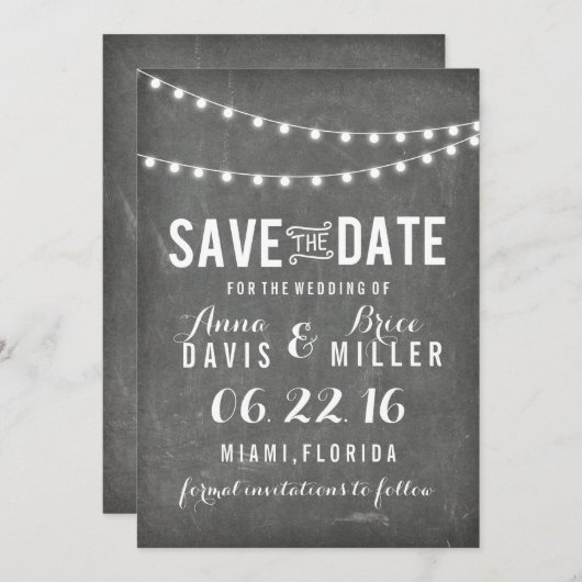 Chalkboard Summer String Light Save the Date (Vorne/Hinten)