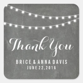 Chalkboard Summer String Light Wedding Vielen Dank Quadratischer Aufkleber