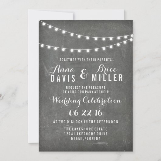 Chalkboard Summer String Light Wedites Einladung (Vorderseite)