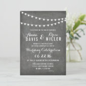 Chalkboard Summer String Light Wedites Einladung (Stehend Vorderseite)