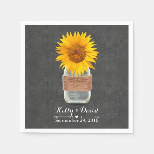 Chalkboard Sunflower & Mason Jar Rustikale Hochzei Serviette (Vorderseite)