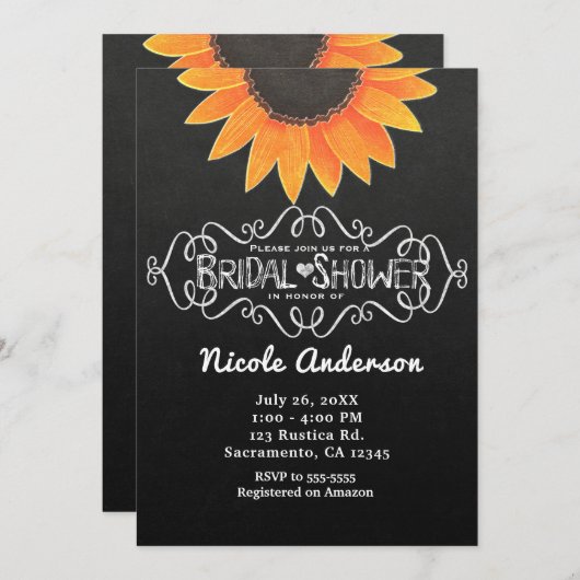 Chalkboard Sunflower Rustic Country Brautparty Einladung (Vorne/Hinten)
