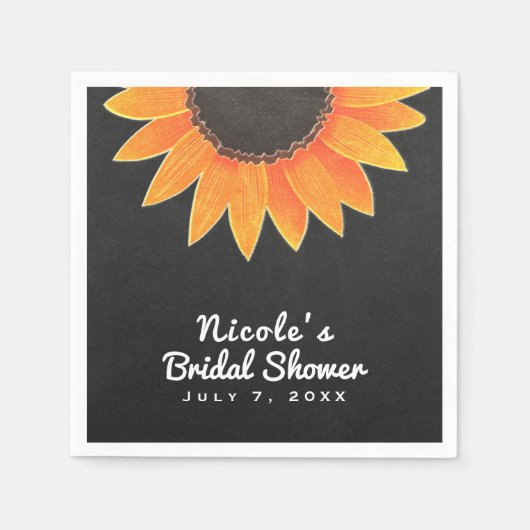 Chalkboard Sunflower Rustic Country Brautparty Serviette (Vorderseite)
