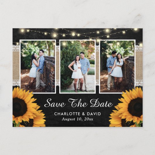 Chalkboard Sunflower Save the Date Foto Postkarten (Vorderseite)