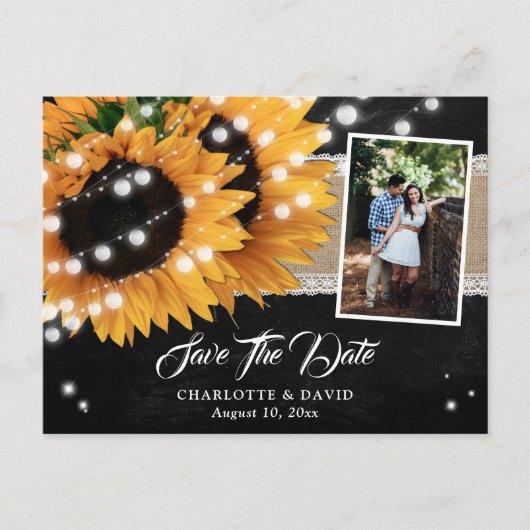 Chalkboard Sunflower Save the Date Foto Postkarten (Vorderseite)