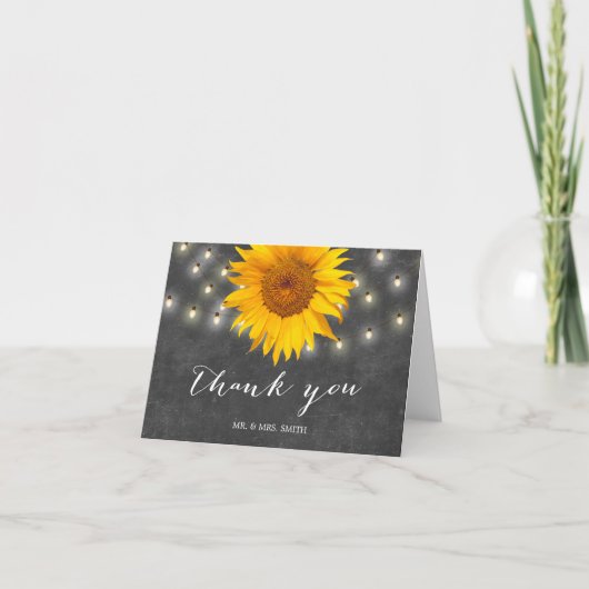 Chalkboard Sunflower & String Lights Vielen Dank Dankeskarte (Vorderseite)