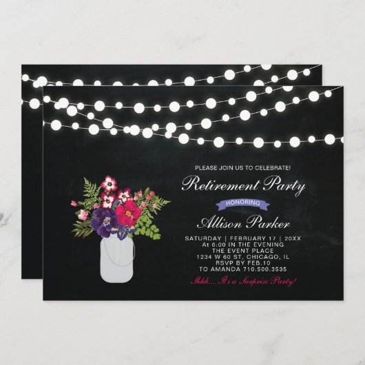 Chalkboard Surprise Retirement Party Einladung (Vorne/Hinten)