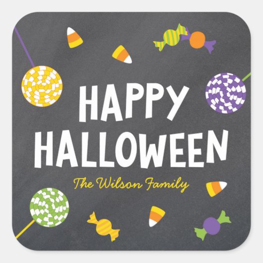 Chalkboard Sweet Candy Leckereien Happy Halloween Quadratischer Aufkleber (Vorderseite)