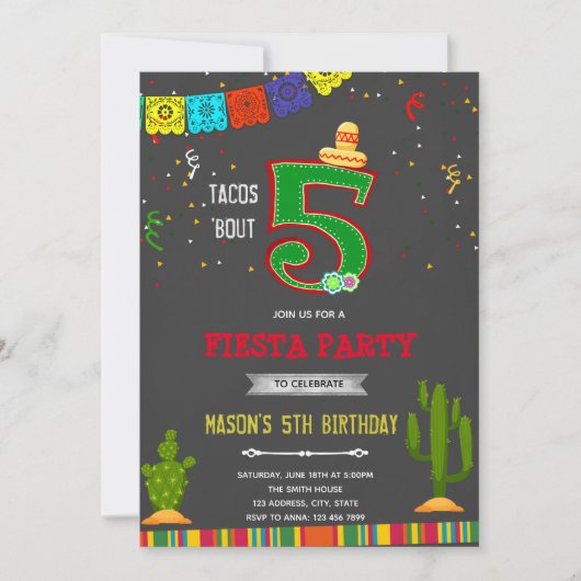 Chalkboard tacos 5 Einladung zum Geburtstag (Vorderseite)