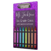 Chalkboard Teacher's Name Rainbow Glitzer Crayons Klemmbrett (Links)