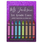 Chalkboard Teacher's Name Rainbow Glitzer Crayons Klemmbrett (Rückseite)