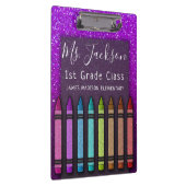 Chalkboard Teacher's Name Rainbow Glitzer Crayons Klemmbrett (Rechts)