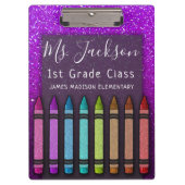 Chalkboard Teacher's Name Rainbow Glitzer Crayons Klemmbrett (Vorderseite)