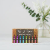 Chalkboard Teacher's Name Rainbow Glitzer Crayons Visitenkarte (Stehend Vorderseite)