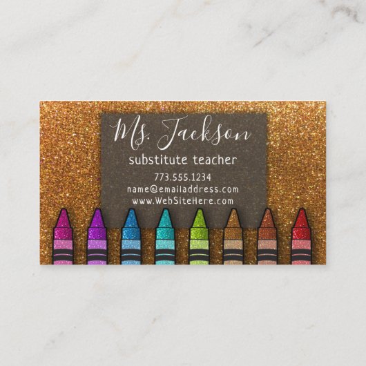 Chalkboard Teacher's Name Rainbow Glitzer Crayons Visitenkarte (Rückseite)