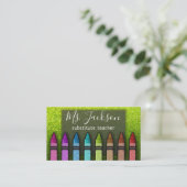 Chalkboard Teacher's Name Rainbow Glitzer Crayons Visitenkarte (Stehend Vorderseite)