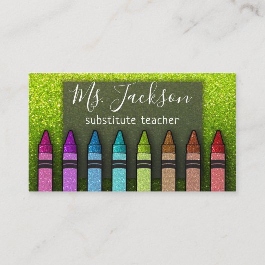 Chalkboard Teacher's Name Rainbow Glitzer Crayons Visitenkarte (Vorderseite)