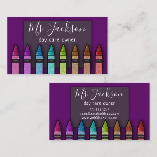 Chalkboard Teacher's Name Rainbow Glitzer Crayons Visitenkarte (Vorne/Hinten)