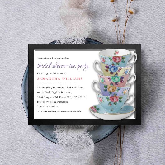Chalkboard Teacups Brautparty Tee Party Einladung