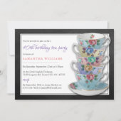 Chalkboard Teacups Geburtstags-Tee-Party Einladung (Vorderseite)