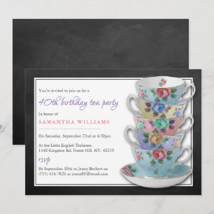 Chalkboard Teacups Geburtstags-Tee-Party Einladung