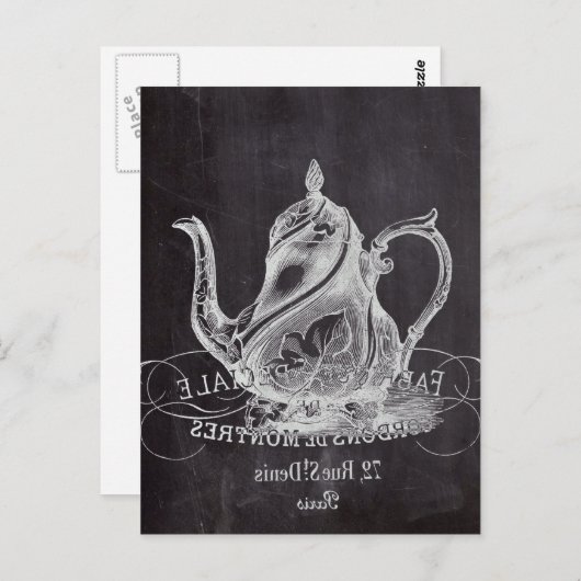 Chalkboard teapot Alice in Wonderland tea party Postkarte (Vorne/Hinten)
