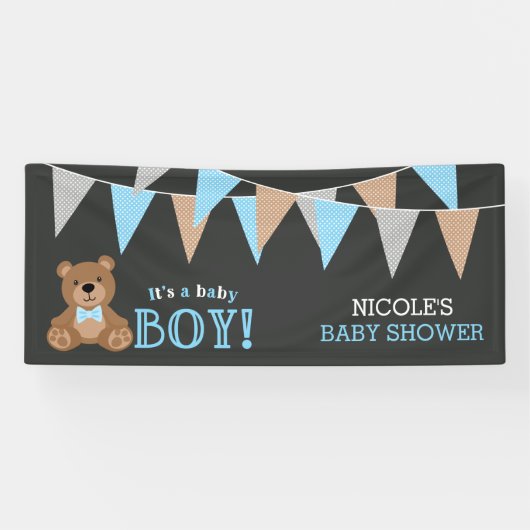 Chalkboard Teddy Bear Boy Babydusche Banner (Horizontal)