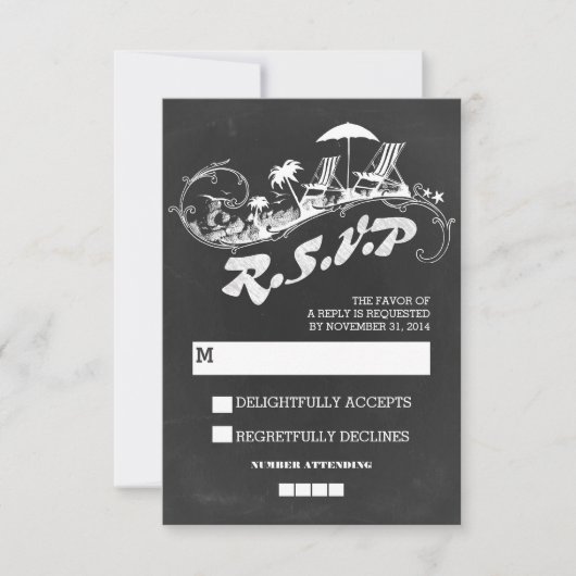Chalkboard Tropical Beach Hochzeit UAWG RSVP Karte (Vorderseite)