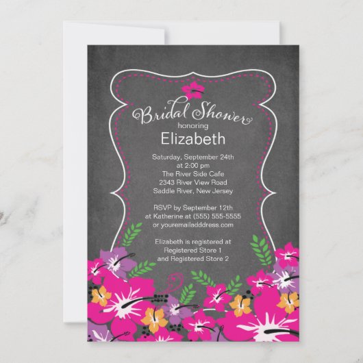 Chalkboard Tropischer Hibiskus Blume Brautparty Einladung (Vorderseite)