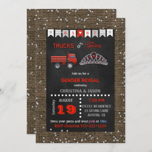 Chalkboard Trucks oder Tiaras Red Gray Gender Reve Einladung
