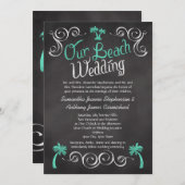 Chalkboard Türkis Palm Tree Beach Hochzeit Einladung (Vorne/Hinten)