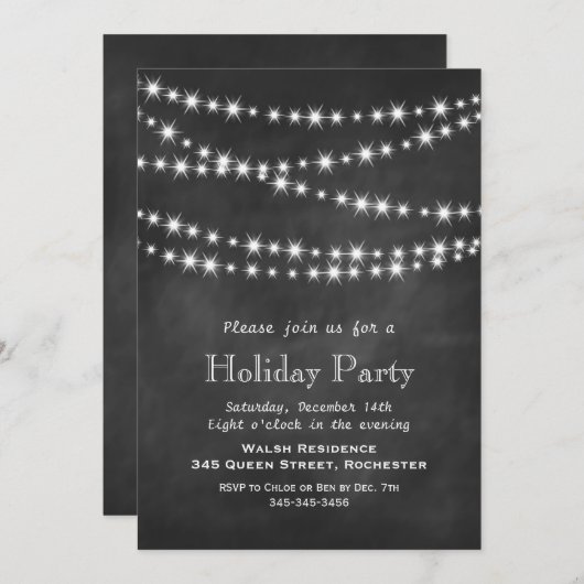 Chalkboard Twinkle Lights Feierlichkeit Einladung (Vorne/Hinten)