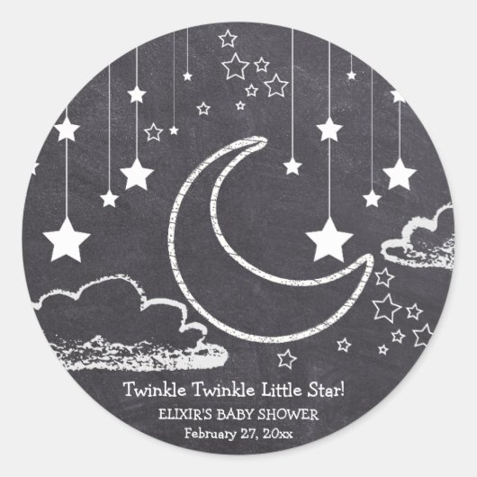 Chalkboard Twinkle Twinkle Little Star Baby Dusche Runder Aufkleber (Vorderseite)
