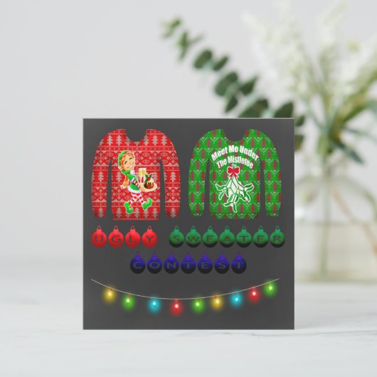 Chalkboard Ugly Sweater Christmas Party Einladung (Stehend Vorderseite)