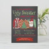 Chalkboard Ugly Sweater Weihnachts-Party Einladung (Stehend Vorderseite)