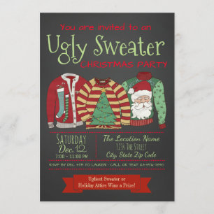 Chalkboard Ugly Sweater Weihnachts-Party Einladung