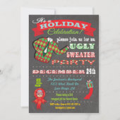 Chalkboard Ugly Sweater Weihnachts-Party Einladung (Vorderseite)