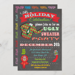 Chalkboard Ugly Sweater Weihnachts-Party Einladung