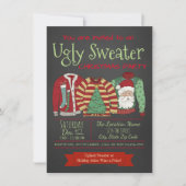 Chalkboard Ugly Sweater Weihnachts-Party Einladung (Vorderseite)