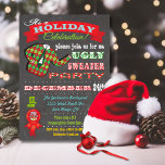 Chalkboard Ugly Sweater Weihnachts-Party Einladung<br><div class="desc">Super coole Ugly Sweater Holiday Weihnachtsfeiertage mit einer Illustration eines hässlichen Pullovers,  lustige Typografie und Banner auf einem Kalkboard Hintergrund. Handgezeichnete Abbildung von McBooboo.</div>