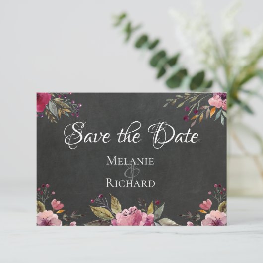Chalkboard und Blush Save the Date Card (Stehend Vorderseite)
