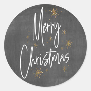 Chalkboard und Imitats Gold Glitzer Frohe Weihnach Runder Aufkleber