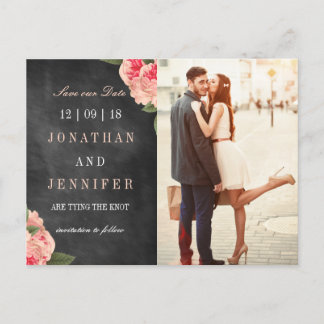Chalkboard und Korallenflorale Save the Date Postk Ankündigungspostkarte
