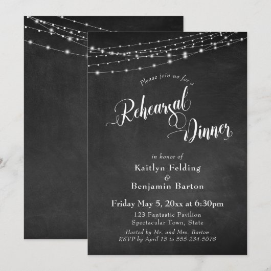 Chalkboard und Lights Wedding Probe Dinner Einladung (Vorne/Hinten)