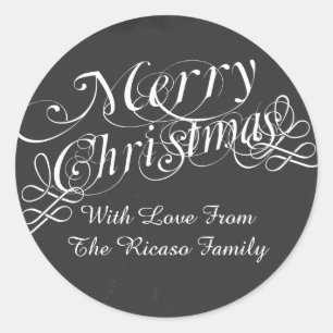 Chalkboard und Scroll Schriftart Frohe Weihnachten Runder Aufkleber
