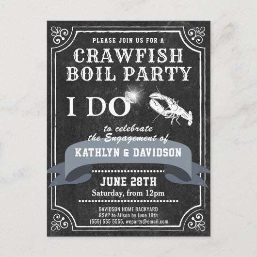 Chalkboard Verlobung Crawfish Boil Einladung Postkarte (Vorderseite)