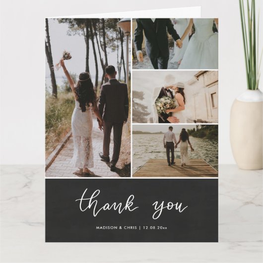 Chalkboard Vielen Dank Script Wedding Foto Collage Dankeskarte (Vorderseite)